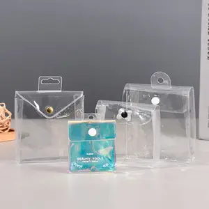 Saco de PVC transparente para embalagem de esmalte a laser, saco de plástico de PVC com botão, mini saco cosmético personalizado