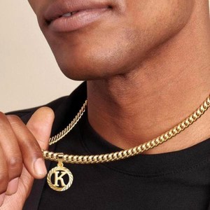 Colar Personalizado com Letra Inicial, Corrente Cubana, Pingente Redondo com 26 Letras do Alfabeto, Joia de Cobre Banhada a Ouro <span class=keywords><strong>24K</strong></span>, Atacado - Product Image 3