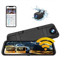 Caméra de tableau de bord avec écran tactile de 9,66 pouces, streaming multimédia, double caméra avant et arrière, DVR de voiture, moniteur de stationnement, capteur G, enregistrement en boucle