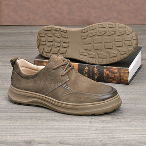 Chaussures décontractées rétro pour hommes en cuir véritable, bout rond, semelle souple, style printemps, chaussures bateau - Product Image 3
