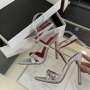 2024 New Pointed Rhinestone Decorative High Heel Women's <b>Sandals</b> Sequined Women's <b>Sandals</b> 35-42 - Product Image 1
