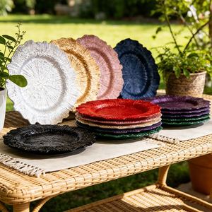 Assiettes de présentation en plastique pour mariage, 13 pouces, motif récif doré, en acrylique, vaisselle de dîner verte, bleu profond, argenté, vente en gros - Product Image 1