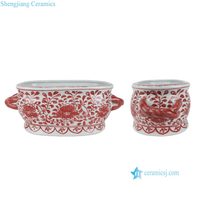 RZKR22-E-F Nuevas Macetas de Cerámica Pintadas a Mano con Diseño de Peonía, Amarillas y Rojas, con Asas, para Plantas o Peces