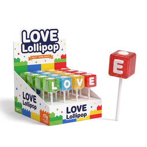 Sucettes BESTAR pour enfants, bonbons durs en forme de cube, saveur fruitée multicolore, 17g, 20 pièces, motif LOVE romantique - Product Image 3