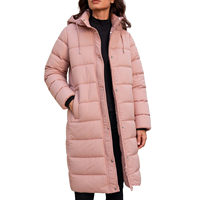 Manteau long matelassé pour femme avec capuche, en polyester, poches zippées, cordon de serrage, idéal pour le bureau et les trajets quotidiens, vente en gros, OEM
