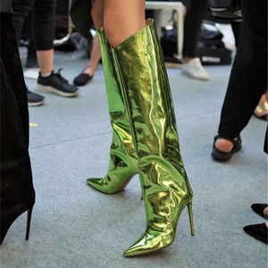 Bottines en cuir brillant néon pour femmes, automne et hiver, fermeture éclair latérale, décontractées, sexy, luxueuses, tendance, hauteur du mollet - Product Image 4