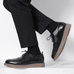 Chaussures de mariage pour hommes printemps/été respirantes à bout rond en cuir véritable à lacets style rétro pour affaires et occasions décontractées - Product Image 5