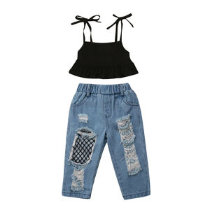 Ensembles de vêtements pour poupées pour enfants, haut court sexy et pantalon en jean pour bébés filles, vente en gros de Chine - Product Image 3