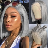 Peluca Bob Gris con Encaje Frontal 13x4, Cabello Humano Liso Totalmente Tejido a Mano, Pre-Desplumado, Puede Permanecer y Teñirse, Venta al por Mayor de Fábrica