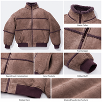 Veste bomber vintage en fausse fourrure de daim marron sur mesure OEM, fermeture éclair intégrale, veste d'hiver pour homme, veste streetwear surdimensionnée