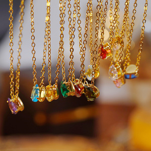 Collar con abalorio de piedra de nacimiento <span class=keywords><strong>en</strong></span> forma de lágrima de acero inoxidable, collar de piedras preciosas personalizado minimalista delicado, regalo de cumpleaños - Product Image 3