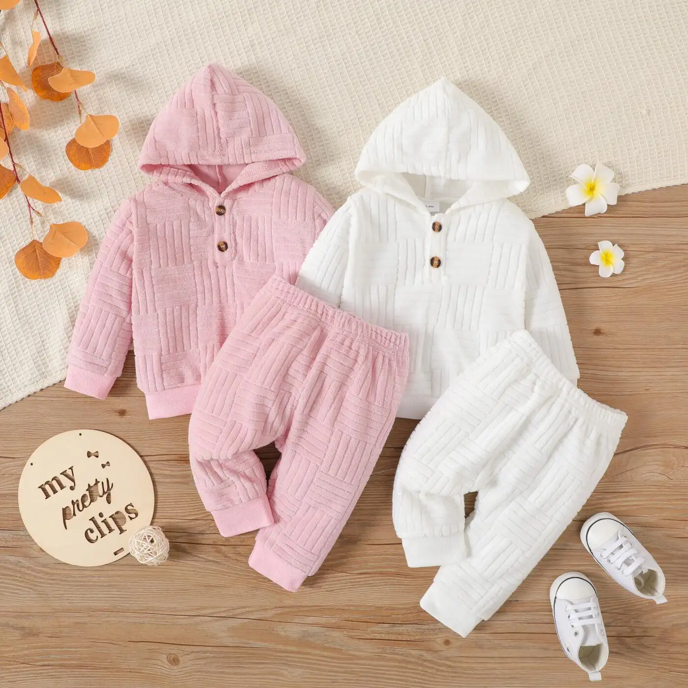 Baby Girls Clothes New Wholesale Hooded Button Long Sleeved Solid Sweater Waist Trousers Knit Two-piece Set Skirt Kids Shirts