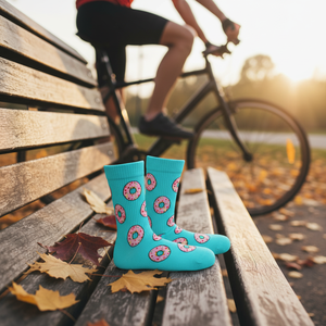 Chaussettes de tennis à motif donut de haute qualité, logo personnalisable, antibactériennes, respirantes, pour les sports d'automne comme le cyclisme, taille unique - Product Image 3