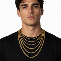 Chaîne en acier inoxydable à maillons français, plaquée or par électrolyse sous vide, collier chaîne corde, accessoire de bijouterie pour homme