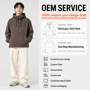 XINHUI Dark Brown Plaid Half-Zip Hooded Lightweight Anorak Custom OEM ODM Mens Womens Casual Outerwear MOQ 50 Pcs - Product Image 2