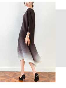 Vestidos Largos Casuales Elegantes para Mujer, Plisados, Corte en A, Transpirables, Tallas Grandes, Estampado Degradado, Formales de Oficina, Naturales - Product Image 5