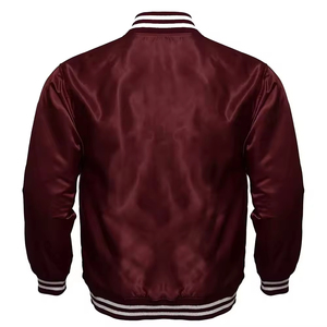 Men's Green Satin Varsity <b>Jacket</b> Regular Fit Button Closure Solid Color Casual Autumn Wear Turn-down Collar - Product Image 6