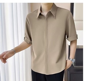 <span class=keywords><strong>Camicia</strong></span> Estiva di Alta Gamma Senza Stiratura in <span class=keywords><strong>Seta</strong></span> Ghiaccio Sottile a Maniche Corte da Uomo, Versione Coreana, Fresca e Traspirante, a Maniche Cinque e Mezzo - Product Image 4
