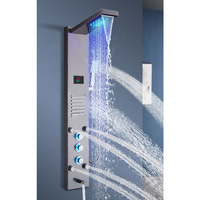 Panneau de douche de luxe mural en acier inoxydable/laiton avec LED, pluie, cascade et jets de corps