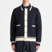Pull cardigan en tricot à manches longues pour homme, à rayures et blocs de couleur