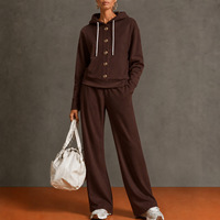 Setelan Tracksuit Wanita Berkerudung dengan Kancing 2026 Kedatangan Baru Logo Kustom Sweatshirt Celana Lebar Streetwear Musim Gugur Musim Dingin 2 Potong