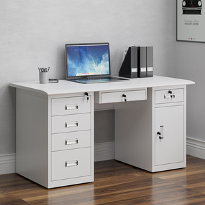 Bureau d'ordinateur en acier avec tiroirs verrouillables, poste de travail de bureau, table d'écriture en acier inoxydable pour usage professionnel - Product Image 4