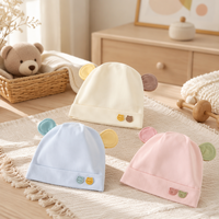 Gorro de algodón de primera calidad para recién nacido, suave, de doble capa, con orejas 3D y insignia de gato, unisex, lavable, para primavera y otoño, de 0 a 6 meses