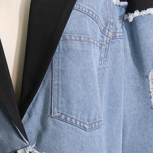 2025 automne <span class=keywords><strong>Vintage</strong></span> Denim Blazer <span class=keywords><strong>veste</strong></span> pour femmes Colorblock bouton unique manteau court avec gland décoration nouveau Patchwork Design - Product Image 6