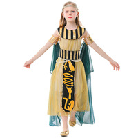 Kostum Halloween Anak Perempuan Cosplay Firaun Mesir Cleopatra Pertunjukan Panggung Tari Gaun Poliester