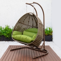 Double mobilier de jardin Élégante balançoire de patio Chaise suspendue en forme d'oeuf avec sièges confortables