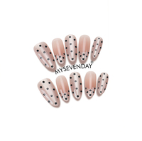 Faux ongles à presser rose nude à pois, faux ongles en amande à bout français pour femme, usage quotidien