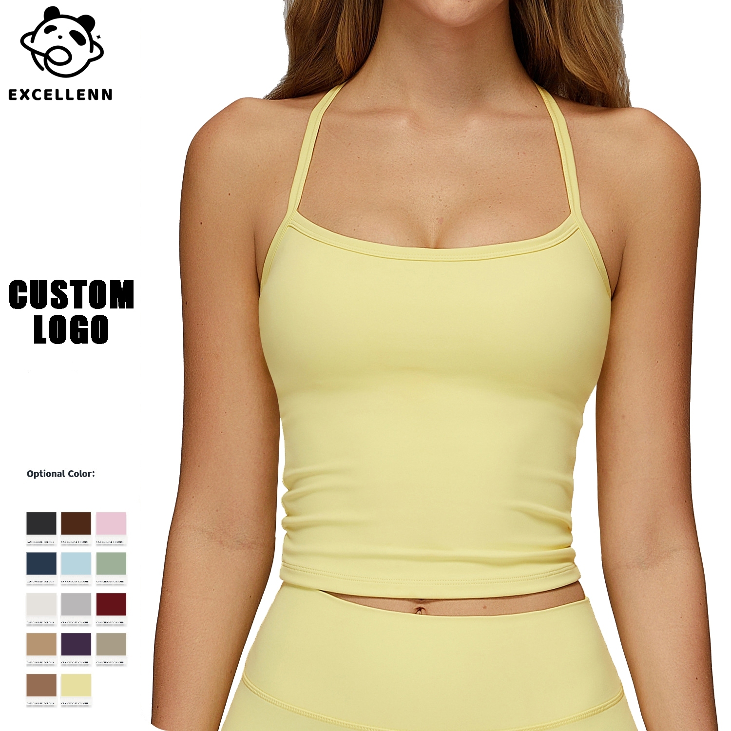 Summer New Breathable Thin Straps Cross Back Front Logo Sports Gym Fitness Wear Workout Soft Women Yoga Top