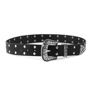 Ceinture tressée en cuir de vachette durable, boucle noire style western, clous argentés, accessoire de mode vintage pour femme - Product Image 2