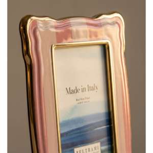 Beltrami Photo <b>Frame</b> 4x6 Inch Silver Plated Pink Striped <b>Gold</b> Edge Wood Back - Product Image 3