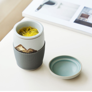 Taza de Té de Cerámica de 9.5oz/280ml, Estilo Japonés con Montañas en Relieve, Taza de Viaje con Infusor y Tapa, Excelente Regalo para Amantes del Té - Product Image 6