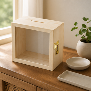 Boîte en bois massif avec fenêtre transparente, serrure à code, grande capacité, tirelire en bois <span class=keywords><strong>pour</strong></span> enfants et adultes, cadeau - Product Image 2