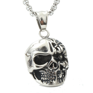 Collar con Colgante de Calavera de Acero Inoxidable, Moderno, Plateado y Negro, Unisex, para Regalo - Product Image 1