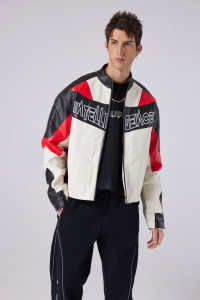 تصميم عارضة عالية الجودة التطريز الأسود والأحمر بو الجلود سترة الرجال البريدي حتى سترة - Product Image 3