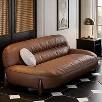 Juego de Sofás de Cuero Italiano Clásico, Muebles de Oficina de Lujo Ligero, Sofá de Cuero Vacuno Genuino, Estilo Moderno Marrón, Seccional para Apartamento
