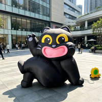 Mascotte gonflable géante personnalisée de 5 m, chat noir en tissu Oxford résistant à l'eau, facile à installer pour la publicité d'Halloween