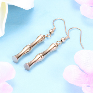 Boucles d'oreilles pendantes en bambou or rose 27MM avec strass sertis clos en acier inoxydable pour femme – Cadeau - Product Image 4