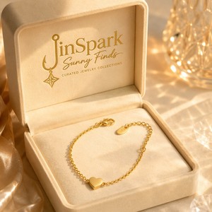 Bracciale JinSpark 'Petite Pulse' con ciondolo a cuore in acciaio inossidabile 316L placcato oro 18K PVD, gioiello minimalista curativo da donna - Product Image 6