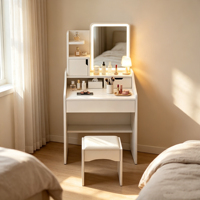 Coiffeuse de chambre tout-en-un avec rangement, style hôtel moderne et luxueux, pour petit espace, en bois MDF
