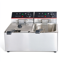 Friteuse électrique professionnelle à double cuve, 2 paniers, 6L, en acier inoxydable, avec contrôle de température, pour la restauration