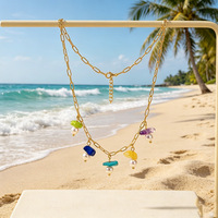 Parure de bijoux de luxe léger en acier inoxydable avec pierres naturelles colorées et perles d'imitation, collier et bracelet pour femme, style décontracté