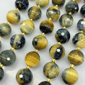Perle Grandi in Occhio di <span class=keywords><strong>Tigre</strong></span> Giallo Blu Fantasia da 16mm, Perle Sfaccettate Rotonde in Pietra Naturale da 1.5MM per Creazione di Gioielli, 21 Pezzi/Filo - Product Image 1