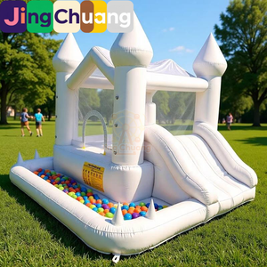 Castillo Inflable Blanco con Tobogán, Trampolín Infantil para Interiores y Exteriores, Tobogán Doble con Piscina de Pelotas, Juguete de PVC Reforzado - Product Image 1