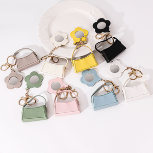Portable Creative Leather Keychain for Women Colorful Flower Makeup Mirror Pendant Fashionable Bag Charm Gift Light Keychain
