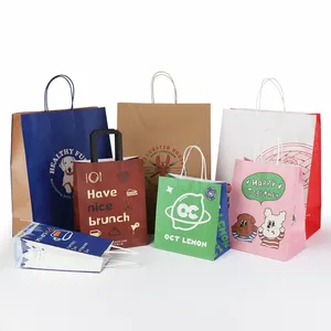 Custom Kraft Paper Shopping Bags with Canvas Handle Durable and Recycled Featuring Your Own Logo in White Black and Brown