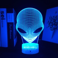 Veilleuse Lampe Laser Cadre Photo 3D Tête d'Alien Figurine Artisanale Décoration de Bureau pour Fans d'Animation Cadeau